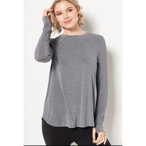 Cuddl Duds Softwear Plus 1X Modal Blend Stretch Long Sleeve Crew Neck Top Gray